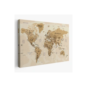 Dünya Haritası Son Derece Ayrıntılı Eğitici Okyanuslu Dekoratif Kanvas Tablo 2545