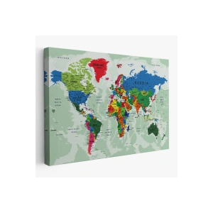 Dünya Haritası Son Derece Ayrıntılı Eğitici Okyanuslu Dekoratif Kanvas Tablo 2553