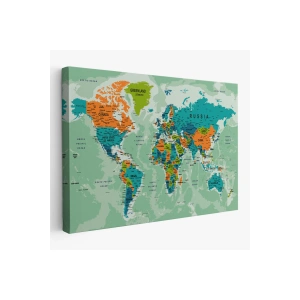 Dünya Haritası Son Derece Ayrıntılı Eğitici  Okyanuslu Kanvas Tablo 2543