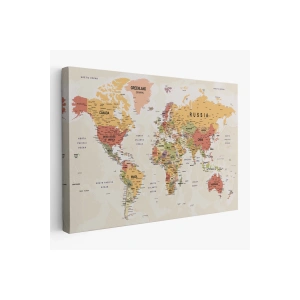 Dünya Haritası Son Derece Ayrıntılı Eğitici ve Öğretici Okyanuslu Kanvas Tablo-2531