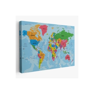 Dünya Haritası Türkçe Kanvas Tablo Ayrıntılı Dekoratif-Okyanuslu 2130