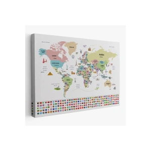 Dünya Haritası Ülke Bayraklı ve Başkentli Kanvas Tablo 1939