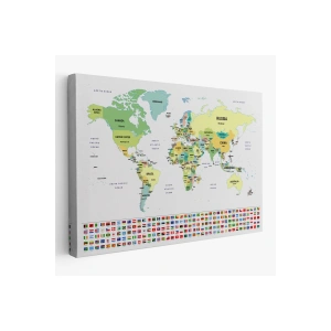 Dünya Haritası Ülke Bayraklı ve Dekoratif Kanvas Tablo 2389
