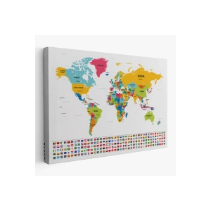 Dünya Haritası Ülke Bayraklı ve Dekoratif Kanvas Tablo 2395