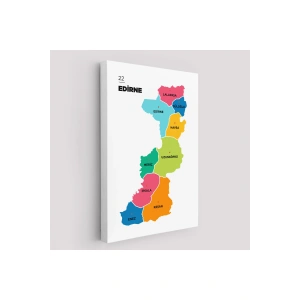 Edirne  İli ve İlçeler Haritası  Dekoratif Kanvas Tablo 1327