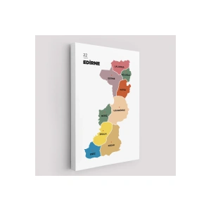 Edirne  İli ve İlçeler Haritası  Dekoratif Kanvas Tablo 1328