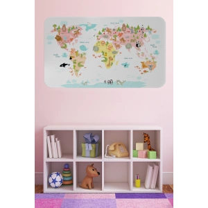Eğitici Dünya Haritası Dünya Atlası Çocuk ve Bebek Kız Çocuğu Odası Duvar Sticker-60x105-3777
