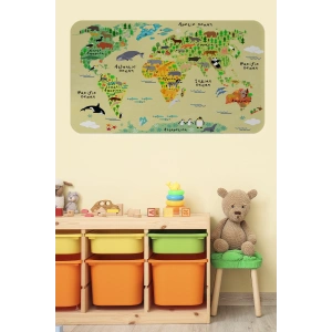 Eğitici Dünya Haritası Dünya Atlası Çocuk ve Bebek Odası Duvar Sticker-60x105-3772