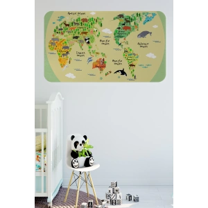 Eğitici Dünya Haritası Dünya Atlası Çocuk ve Bebek Odası Duvar Sticker-60x105-3773
