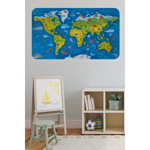 Eğitici Dünya Haritası Dünya Atlası Çocuk ve Bebek Odası Duvar Sticker-60x105-3774