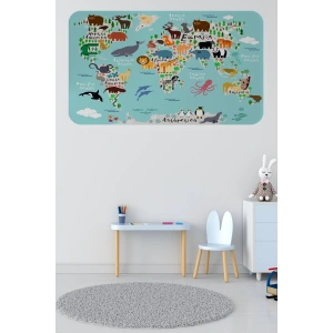Eğitici Dünya Haritası Dünya Atlası Çocuk ve Bebek Odası Duvar Sticker-60x105-3775