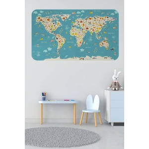 Eğitici Dünya Haritası Dünya Atlası Çocuk ve Bebek Odası Duvar Sticker-60x105-3776