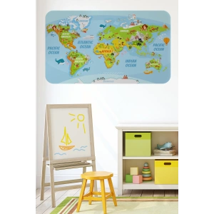 Eğitici Dünya Haritası Dünya Atlası Çocuk ve Bebek Odası Duvar Sticker-60x105-3778