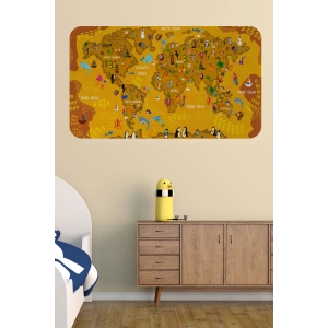 Eğitici Dünya Haritası Dünya Atlası Çocuk ve Bebek Odası Duvar Sticker-60x105-3781