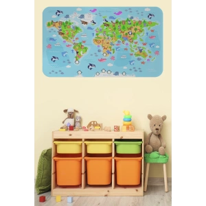 Eğitici Dünya Haritası Dünya Atlası Çocuk ve Bebek Odası Duvar Sticker-60x105-3783
