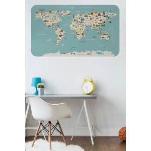 Eğitici Dünya Haritası Dünya Atlası Çocuk ve Bebek Odası Duvar Sticker-60x105-3786
