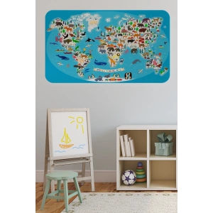 Eğitici Dünya Haritası Dünya Atlası Çocuk ve Bebek Odası Duvar Sticker-60x105-3787