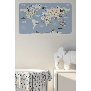 Eğitici Dünya Haritası Dünya Atlası Çocuk ve Bebek Odası Duvar Sticker-60x105-3789