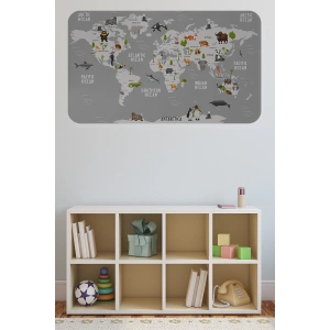 Eğitici Dünya Haritası Dünya Atlası Çocuk ve Bebek Odası Duvar Sticker-60x105-3794