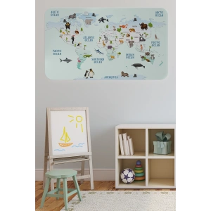 Eğitici Dünya Haritası Dünya Atlası Çocuk ve Bebek Odası Duvar Sticker-60x105-3796