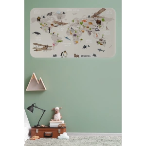Eğitici Dünya Haritası Dünya Atlası Çocuk ve Bebek Odası Duvar Sticker-60x105-3797