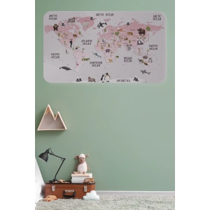 Eğitici Dünya Haritası Dünya Atlası Çocuk ve Bebek Odası Duvar Sticker-60x105-3798