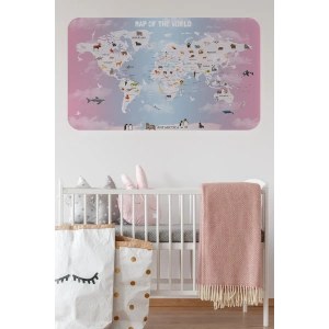 Eğitici Dünya Haritası Dünya Atlası Çocuk ve Bebek Odası Duvar Sticker -60x105-3801