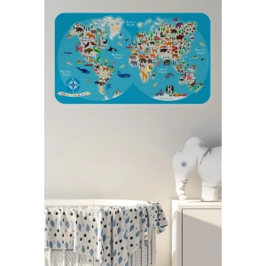 Eğitici Dünya Haritası Dünya Atlası Çocuk ve Bebek Odası Duvar Sticker -60x105-3806