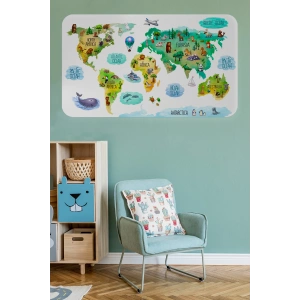 Eğitici Dünya Haritası Dünya Atlası Çocuk ve Bebek Odası Duvar Sticker -60x105-3807
