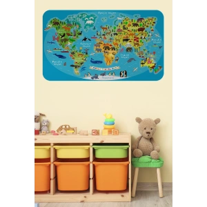Eğitici Dünya Haritası Dünya Atlası Çocuk ve Bebek Odası Duvar Sticker -60x105-3808