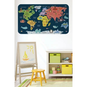 Eğitici Dünya Haritası Dünya Atlası Çocuk ve Bebek Odası Duvar Sticker -60x105-3810