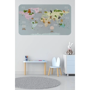 Eğitici Dünya Haritası Dünya Atlası Çocuk ve Bebek Odası Duvar Sticker -60x105-3816