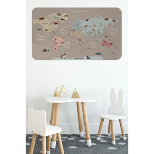 Eğitici Dünya Haritası Dünya Atlası Çocuk ve Bebek Odası Duvar Sticker -60x105-3817