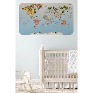 Eğitici Dünya Haritası Dünya Atlası Çocuk ve Bebek Odası Duvar Sticker -60x105-3824