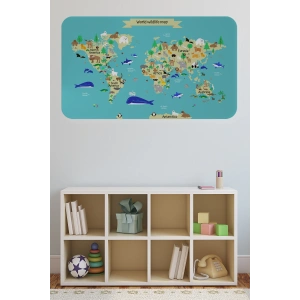 Eğitici Dünya Haritası Dünya Atlası Çocuk ve Bebek Odası Duvar Sticker -60x105-3829