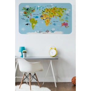 Eğitici Dünya Haritası Dünya Atlası Çocuk ve Bebek Odası Duvar Sticker -60x105-3830