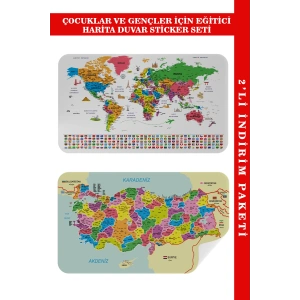 Eğitici - Öğretici Dünya ve Türkiye Haritası Çocuk Odası Duvar Sticker-60x105-3885