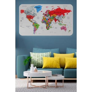 Eğitici Ülke ve Başkent Detaylı Atlası Dünya Haritası Duvar Sticker -60x105-3853