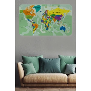 Eğitici Ülke ve Başkent Okyanus Detaylı Atlası Dünya Haritası Duvar Sticker -60x105-3835