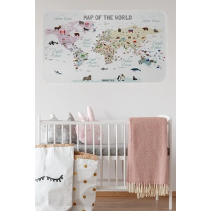 Eğitici ve Bayraklı Dünya Haritası Dünya Atlası Çocuk ve Bebek Odası Duvar Sticker -60x105-3813