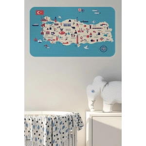 Eğitici ve Öğretici Cocuk Odası Türkiye Haritası Duvar Sticker-60x105-3874