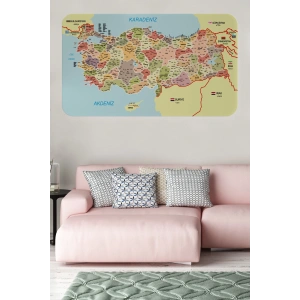 Eğitici ve Öğretici Detaylı Komşulu Türkiye Haritası Duvar Sticker-60x105-3846