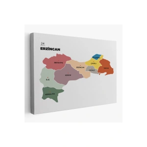 Erzincan  İli ve İlçeler Haritası  Dekoratif Kanvas Tablo 1334