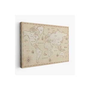 Eskitme Dünya Haritası  Vintage Dekoratif Kanvas Tablo 1075