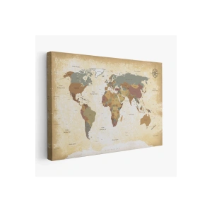 Eskitme Dünya Haritası  Vintage Dekoratif Kanvas Tablo 1093