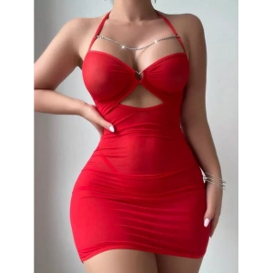 Fantezi Transparan Gecelik Kırmızı