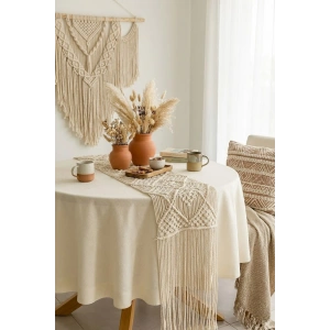 Gardenya Ekru/Krem Keten Dokulu Masa Örtüsü