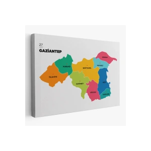Gaziantep  İli ve İlçeler Haritası  Dekoratif Kanvas Tablo 1342