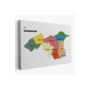 Gaziantep  İli ve İlçeler Haritası  Dekoratif Kanvas Tablo 1343