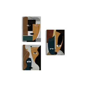 Gerçeküstü Soyut Yüzler Dekoratif Duvar Tablosu Üçlü Set-DO-91